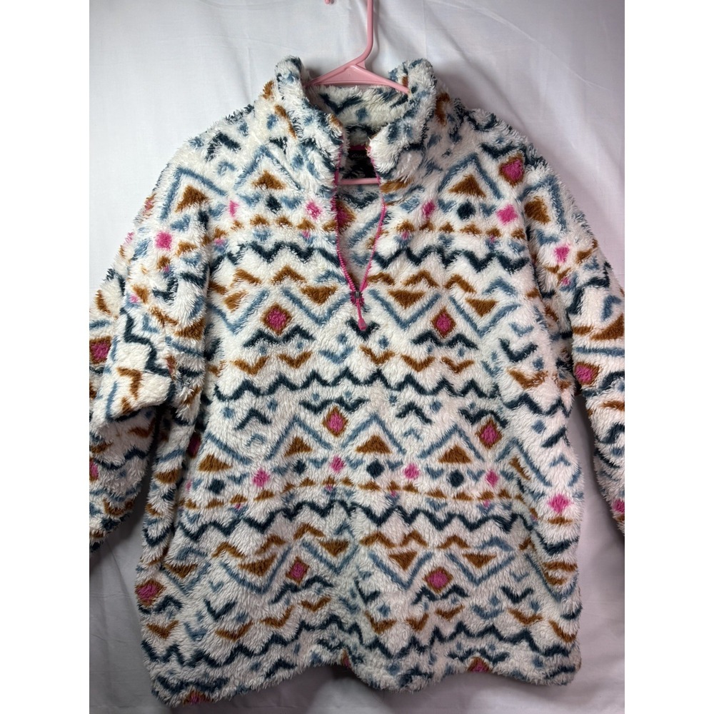 Eddie Bauer Women's XL Sherpa Fleece Quarter-Zip Pullover Southwestern Geometric - Picture 3 of 9